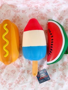 Extra Large Jumbo Squishy Toys Set Of 3 - Rocket Pop, Watermelon, Hotdog